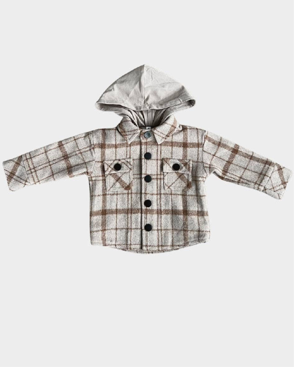 Hooded Shacket - Toffee Beige Plaid