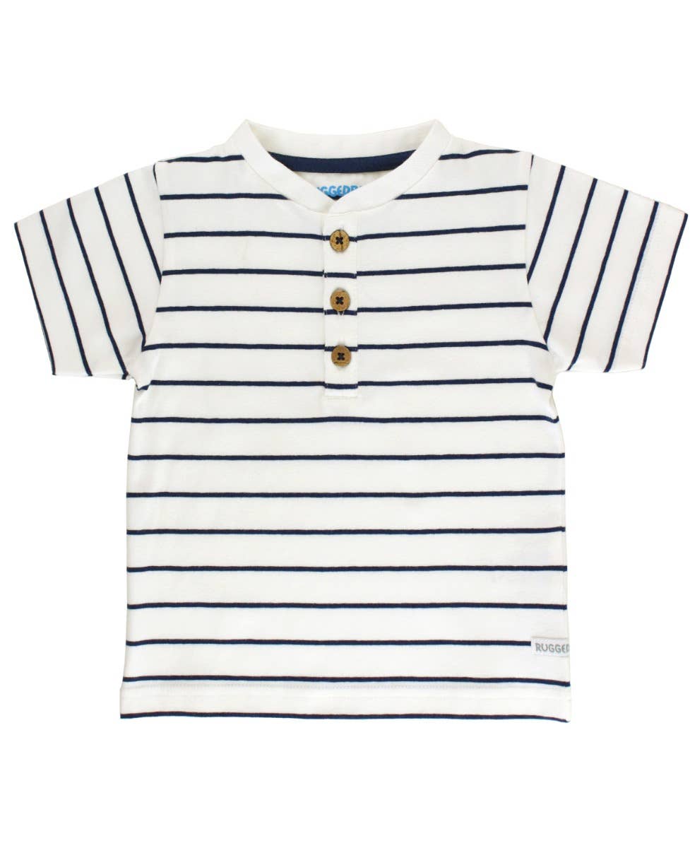 White & Navy Stripe Short Sleeve Henley