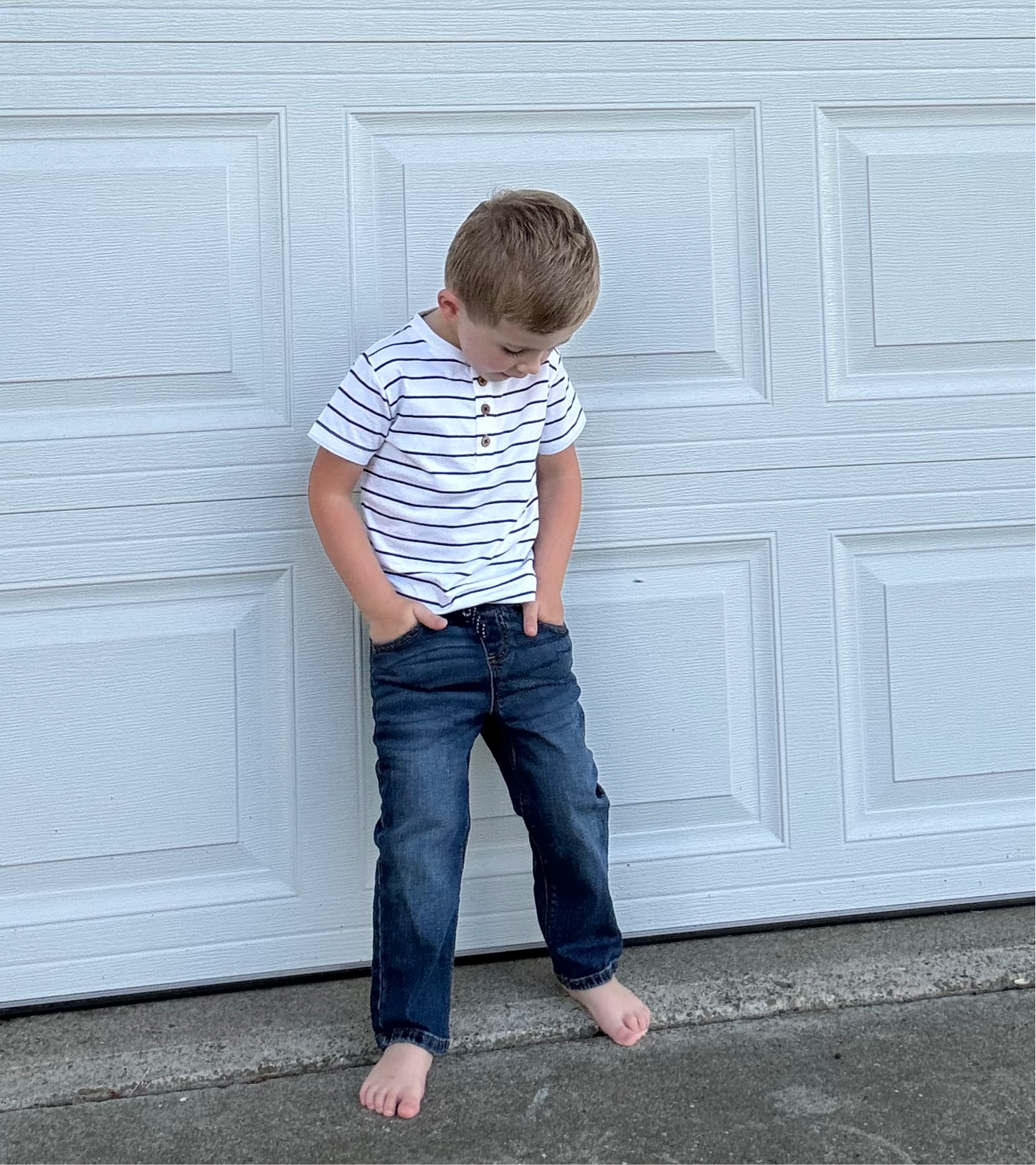 White & Navy Stripe Short Sleeve Henley