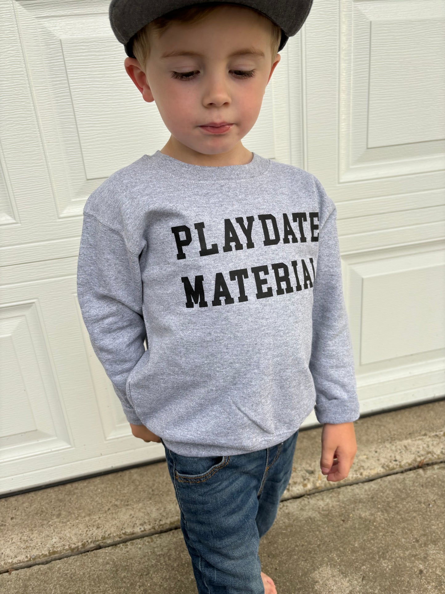 "Playdate Material" Sweatshirt - Grey