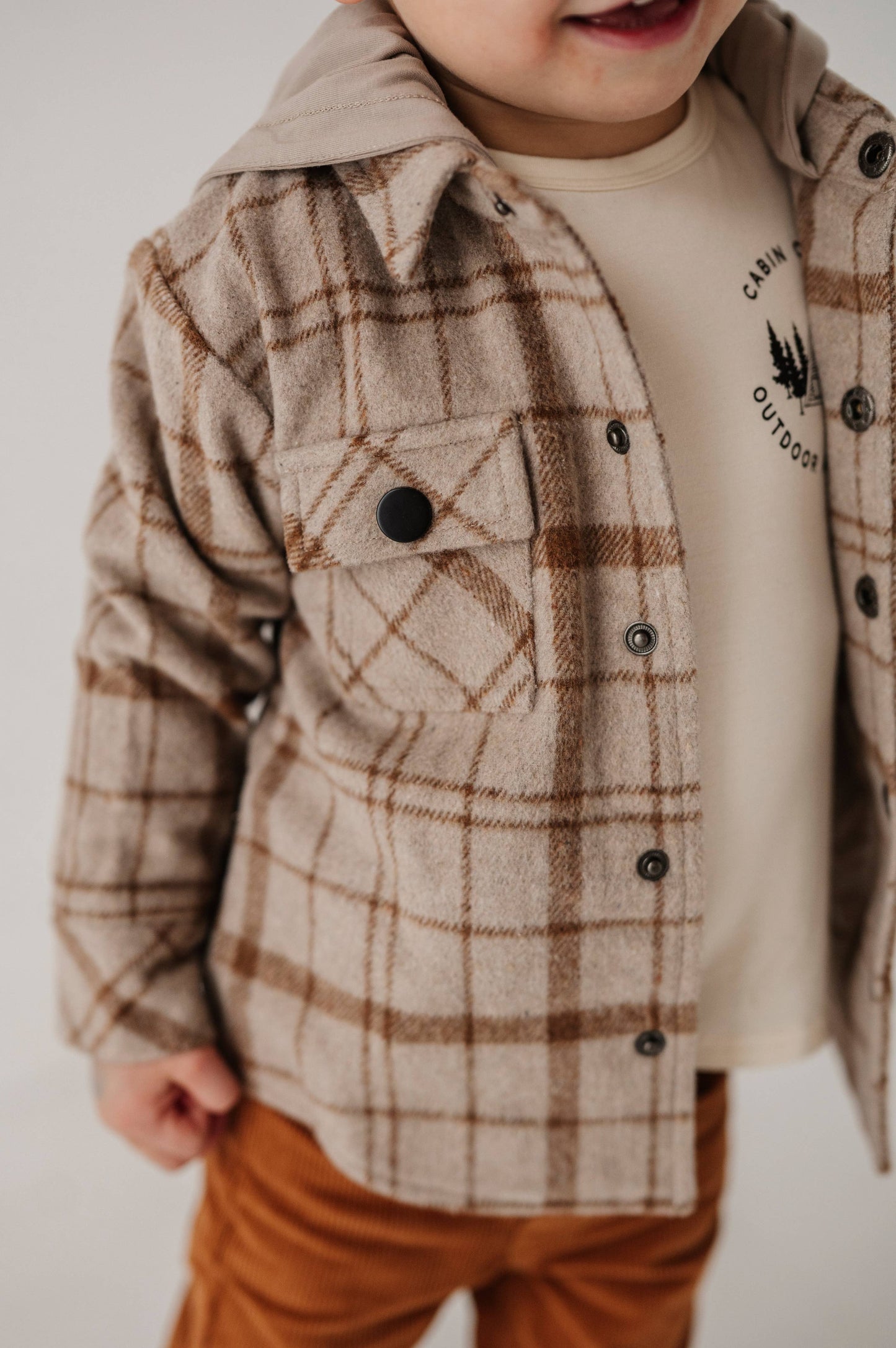 Hooded Shacket - Toffee Beige Plaid