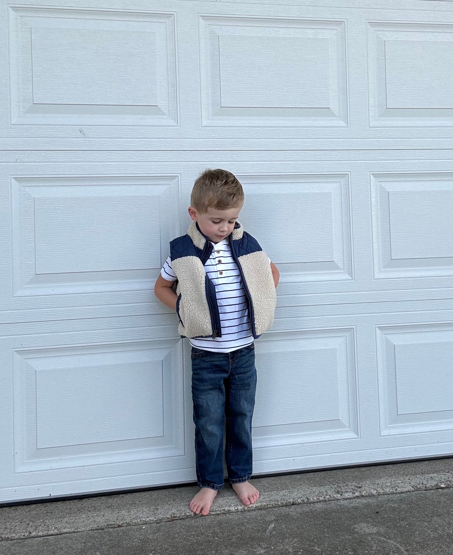 White & Navy Stripe Short Sleeve Henley