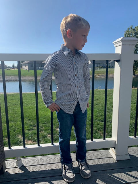 Navy Striped Dress Shirt